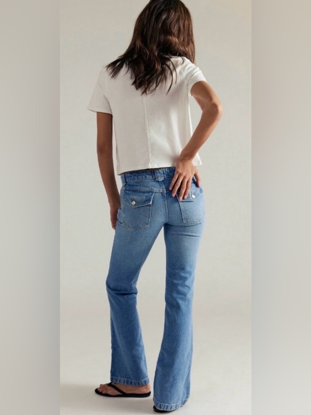 Free People Flora Low Rise Bootcut Jeans Botton Pocket Mai Tai Sky color NWT 30 - Picture 4 of 14
